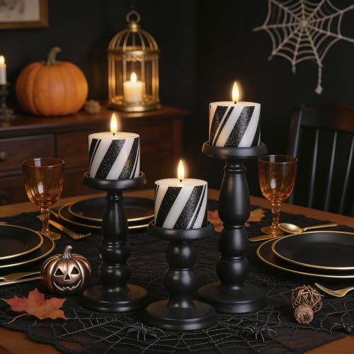 Halloween Flameless Candles with Real Wax & Timer - Black Stripes 3x3 Inch
