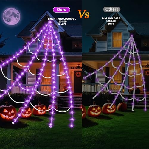 Halloween Decorations Outdoor Spider Web Lights 250 LED Lighted Web - Purple, 16.4 Ft, Abstract Variation