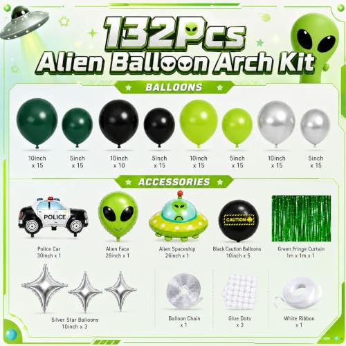 Alien Balloon Arch Kit Space Party Decorations with Foil Balloons & Fringe Curtain