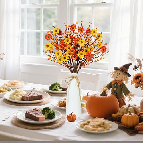 Fall Floral Stems 12PCS Autumn Artificial Flowers with Berries for Centerpieces