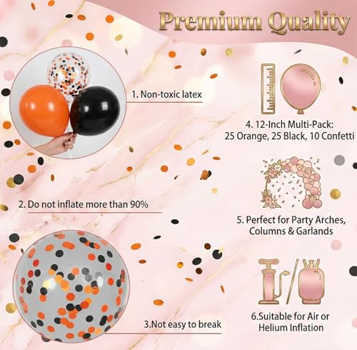 Orange Confetti Latex Balloons 12 Inch Party Decorations - 60 Pack with Ribbons