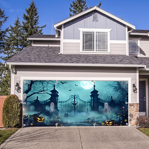 Halloween Garage Door Cover Decorations 7x16ft - Outdoor Party Banner - Variation of Halloween-1