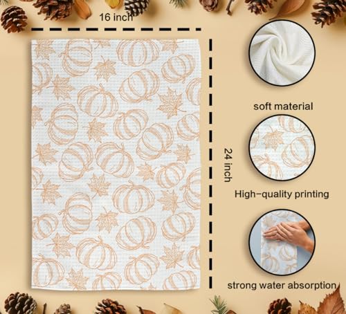 Fall Kitchen Hand Towels with Maple Leaf & Pumpkin Decor - 16x24in - Color-2