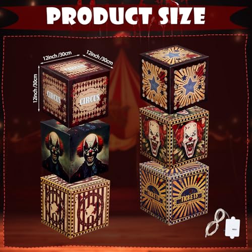 Halloween Circus Clown Decoration Gift Boxes with LED Lights - 6 Pack