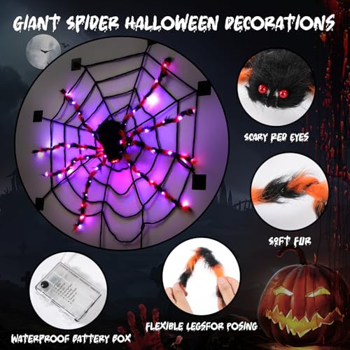 Giant 5.7ft Halloween Spider Web Decor with 58 LED Lights & 8 Modes