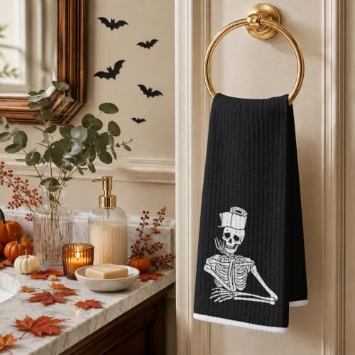 Jztco 4 Pcs Skeleton Halloween Hand Towels - Skull Kitchen Dishcloths Multi 1444
