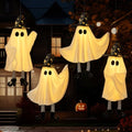 White Hanging Ghost Decor Set with Lights - 20x6 in, 4 pcs, Battery-Operated, Adjustable Swings for Halloween Yard & Indoor