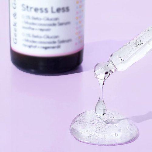 Geek & Gorgeous – Stress Less – Lightweight Gel Serum with Beta-Glucan & Madecassoside – Soothing Care for All Skin Types, Especially Sensitive – 1 oz