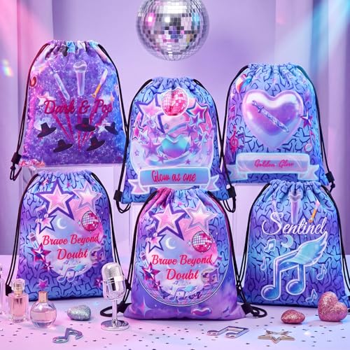 24 Pcs Kpop Party Favors Drawstring Bags - Purple Y2K Style - Bulk