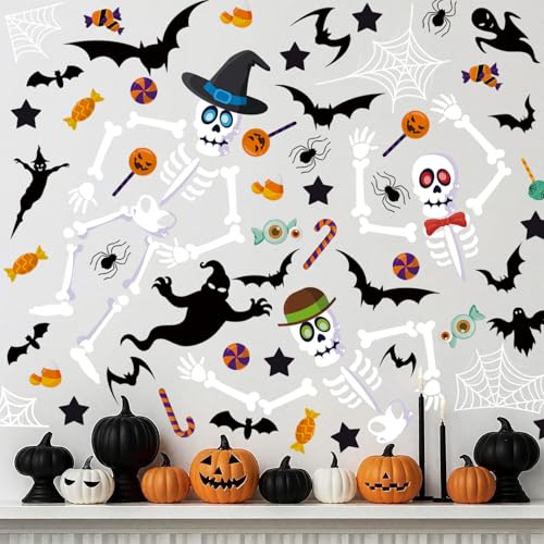 Halloween Skeleton Window Clings - White Skull Wall Decals for Haunted House Party
