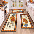 HEBE Fall Kitchen Rugs Set of 3 - Pumpkin Orange Washable Floor Mats with Runner 20x32, 20x48, 20x59 Inches