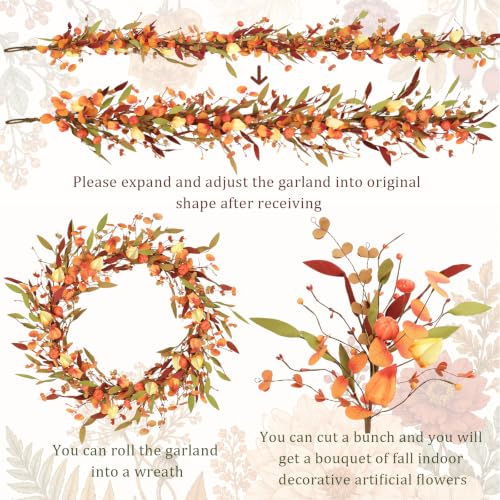 Fall Eucalyptus Pumpkin Leaves Garland - 6FT Autumn Autumnal Decor - Fall Garland with Sibling Variation