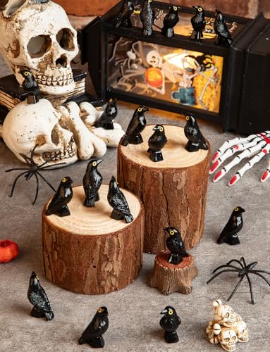 Mini Resin Crows Figurines Set - Halloween Decor, Gothic Garden & Haunted House Accessories