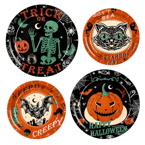 Halloween Paper Plate Set - 48 Pack with Vintage Designs - Halloween