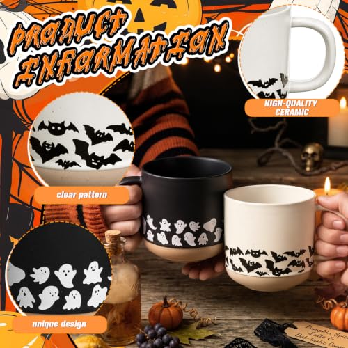 Halloween Bat Ghost Ceramic Coffee Mug Set - 2 Pcs, 19 oz, Spooky Drinkware