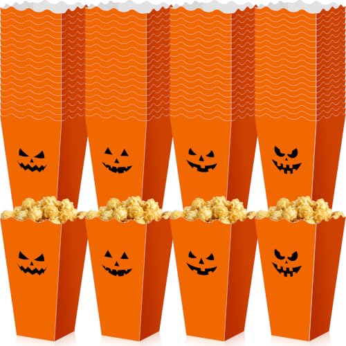 Halloween Popcorn Buckets - 100 Pcs Pumpkin Face Snack Boxes for Parties