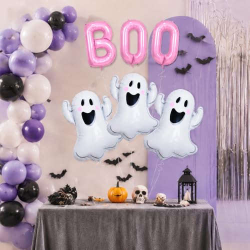 Halloween Party Balloons Set - Reusable Pink Ghost & 'BOO' Foil Decorations