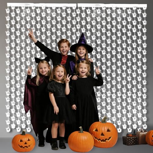Halloween Ghost Foil Fringe Curtain Photo Backdrop 2pcs - Colorful Ghost Variation
