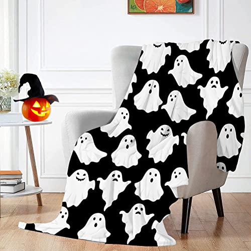 Funny Ghost Halloween Throw Blanket - 40x50 Inch Cozy Flannel Bed Couch Decor - Black & White Variation