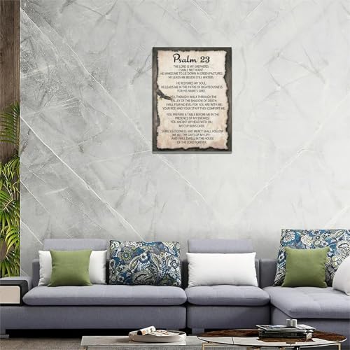 Psalm 23 Wall Art Canvas Print Religious Scripture Artwork 16x12 Inches - Framed Home Decor