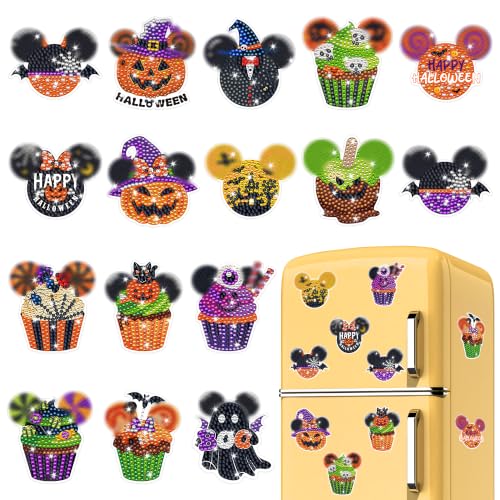 Halloween Mouse Diamond Painting Magnets - 16 Pack, Spooky Decor with Full Magnetic Backing (Variation: Halloween764)