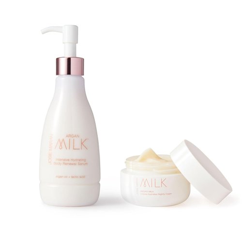 Josie Maran Argan Milk Body Care Gift Set - Intense Hydration Serum & Night Cream - Fast-Absorbing Argan Oil (2 Count)