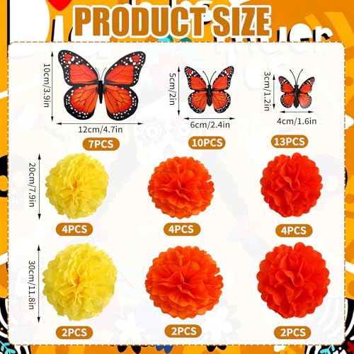 Dia de Los Muertos Decoration Set with Marigold Flowers & Monarch Butterflies
