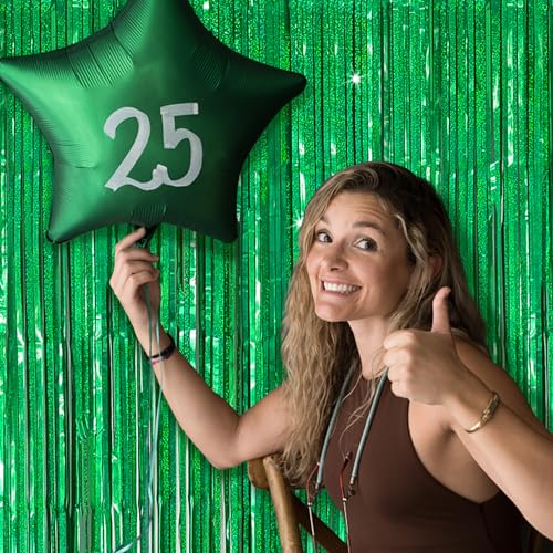 Green Tinsel Curtain Party Decorations - 10 Pack Glitter Foil Fringe Streamers