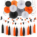 Black White Orange Halloween Party Decorations Kit - 33 Pcs Banners, Lanterns & Streamers