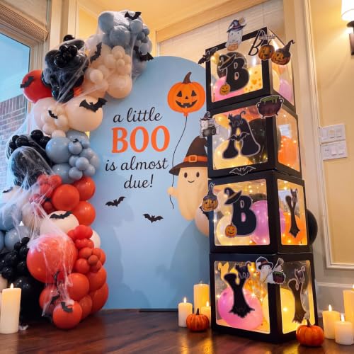 Halloween Baby Shower Decorations Set with Balloons, LED String Lights & Boxes