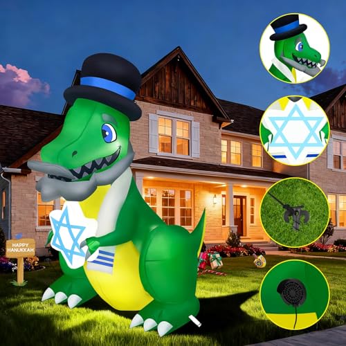 Dinosaur Inflatable Hanukkah Decoration Outdoor Yard Decor - 5FT Blow Up LED
