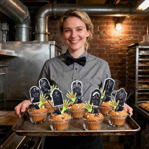 Halloween Skeleton Zombie Hand Cupcake Toppers & Shovel Spoons - Design 13