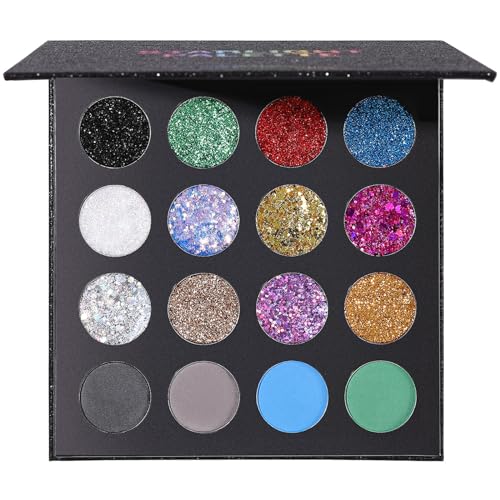 Glitter Eyeshadow Makeup Palette - 12 Chunky & Fine Pressed Glitter & Eye Shadows - Variation B