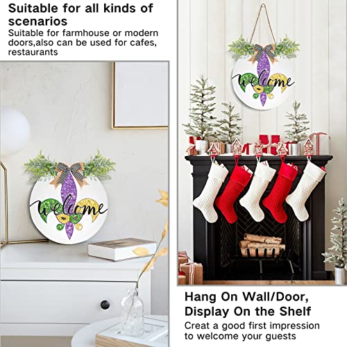 Farmhouse Mardi Gras Fleur De Lis Welcome Sign Wall Decor 12x12 Inches