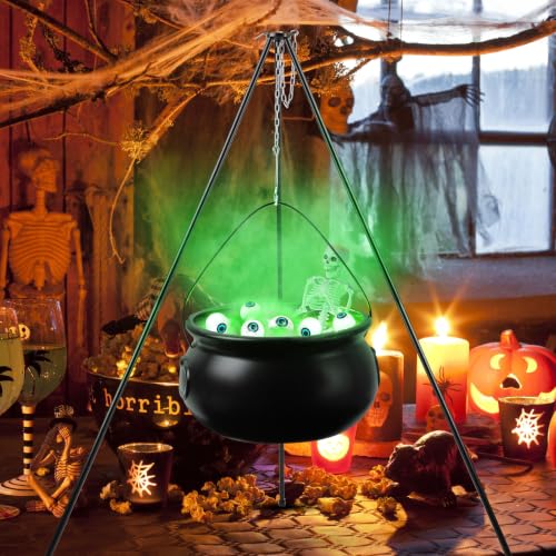 Green Halloween Witch Cauldron Decoration Set with Tripod & Lights - Outdoor