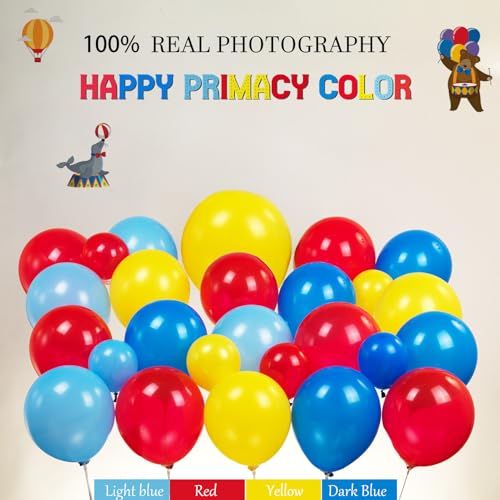 Carnival Theme Birthday Party Decorations Set - Red & Yellow Balloons, Foil Hot Air Balloons, Striped Banner, Backdrop & Signboard - Variation of THIS listing