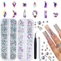 12 Styles Rhinestones Nail Gems Set with AB Crystals & Tools - DIY Nail Art