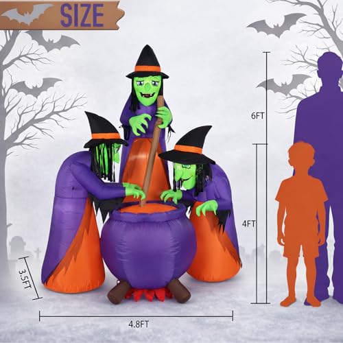 6 FT Halloween Inflatable with LED Lights, Witches & Cauldron Yard Decor