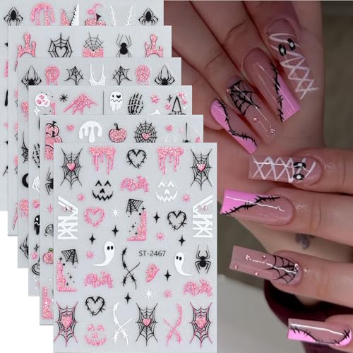 Halloween Spider Web Nail Art Stickers Decals - Black & White 6PCS Halloween-04