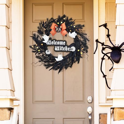 22-Inch Halloween Wreath with 20 LED Lights for Front Door Indoor Outdoor Decor