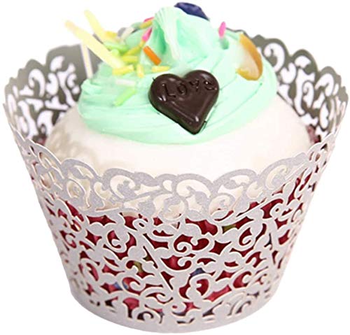 Pink Lace Hollow Out Cupcake Wrappers 50pcs for Wedding & Party Decorations