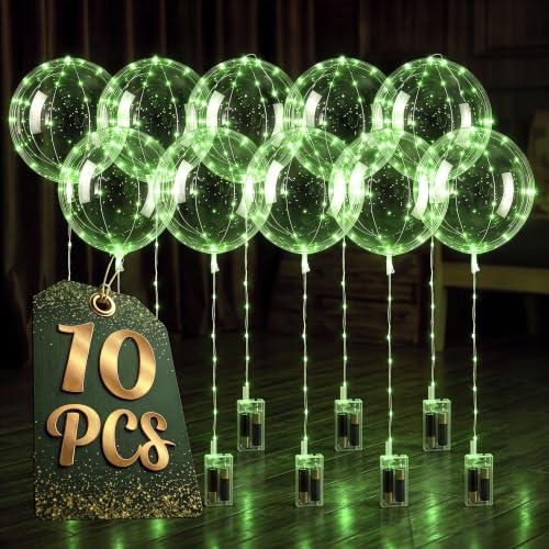 Green LED Balloons 10 Pack Light Up Balloons for Parties - 18 Inch
