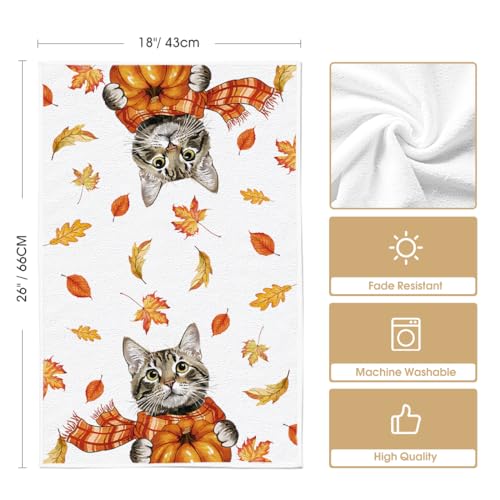 Cat Pumpkin Fall Kitchen Towels Set of 2 - 18x26 Inch, Absorbent & Stylish