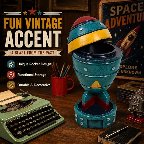 Mini Nuke Rocket Model Figurine with Storage Box - Retro Sci-Fi Desk Decor