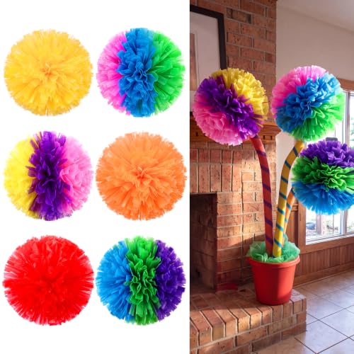 Halloween Party Decoration Pom Poms - 14 Inch Gradient Tissue Paper Flowers - 6 Pack