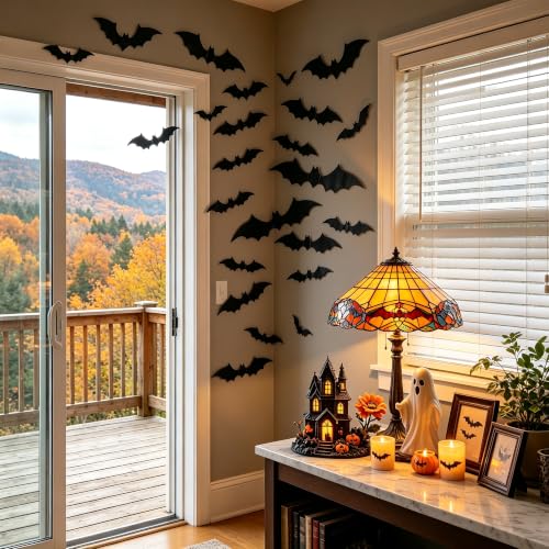 Halloween Bat Wall Decor Stickers - 56 Black 3D Flying Bats for Party & Home
