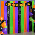Halloween Foil Fringe Curtain Set - Green & Purple Metallic Tinsel Backdrop for Parties