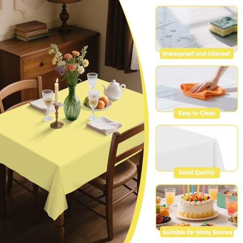 Light Yellow Plastic Table Cover Roll 54x160ft with Cutter Box - Disposable & Waterproof