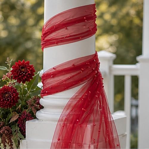 Burgundy Pearl Gauze Table Runner 120 Inch 6pcs - Wedding & Party Decor