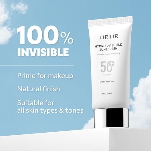 TIRTIR Hydro UV Shield Sunscreen | SPF 50+ Broad Spectrum UVA UVB Korean No White Cast Face Sunblock, 1.69 Fl Oz